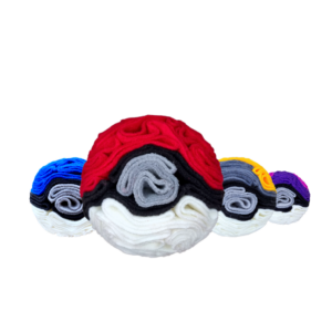 Snoof-e-ball collection of base (red), great (blue), ultra (yellow) and master (purple) balls.