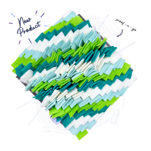 small snoofle patch hero image in diagonal pattern with teal, mint, lime and floof white colours