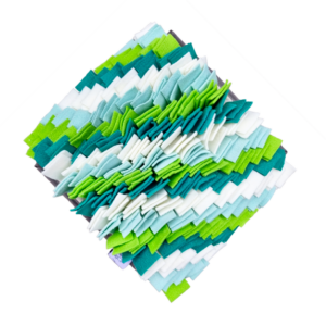 small snoofle patch in diagonal pattern with teal, mint, lime and floof white colours