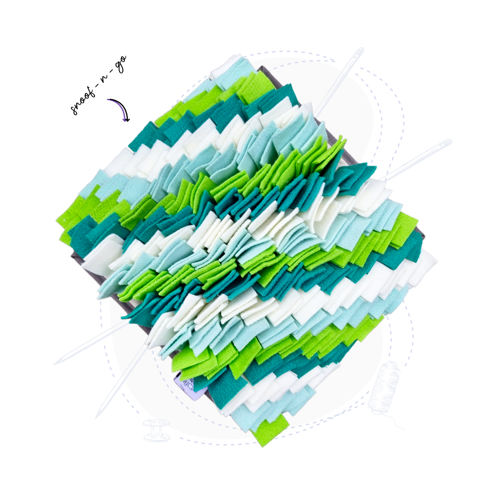 snoofle-patch-hero_260622 small snoofle patch hero image in diagonal pattern with teal, mint, lime and floof white colours